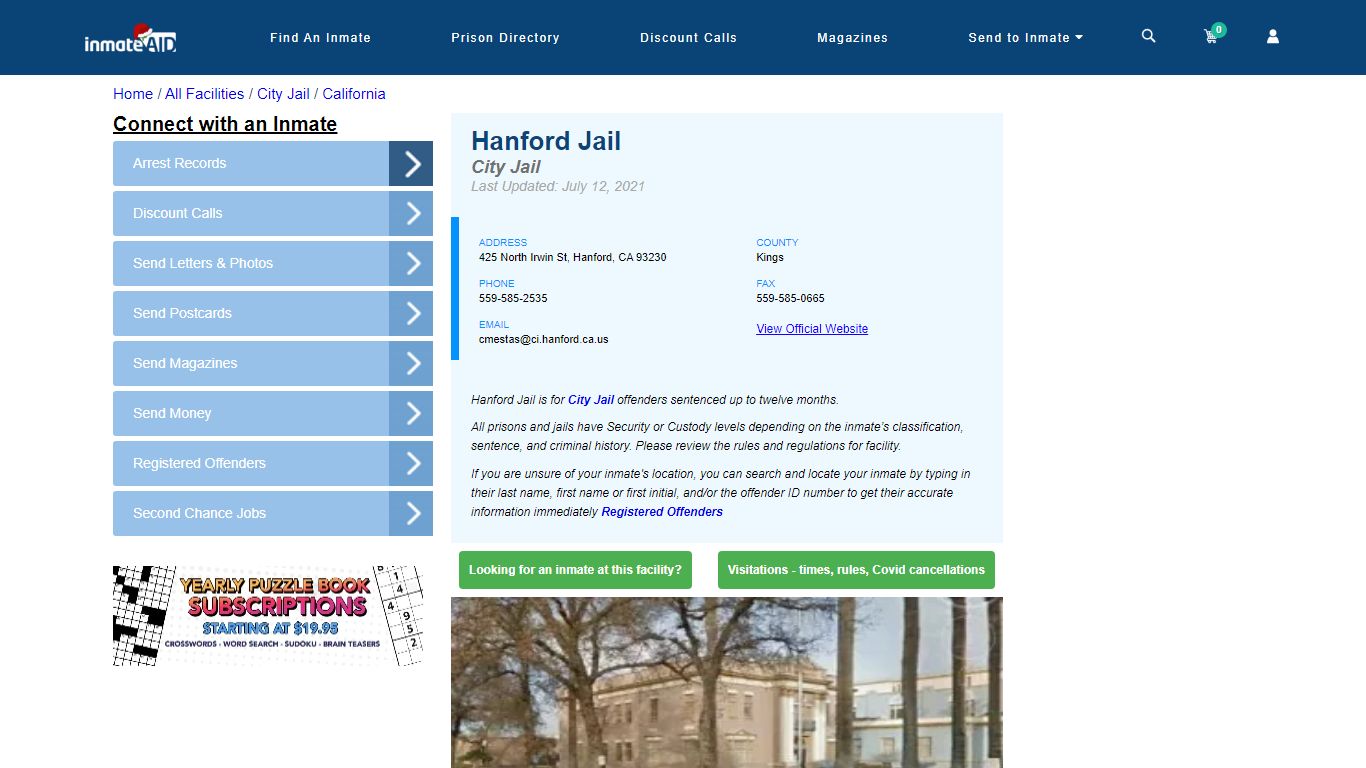 Hanford Jail | Inmate Locator